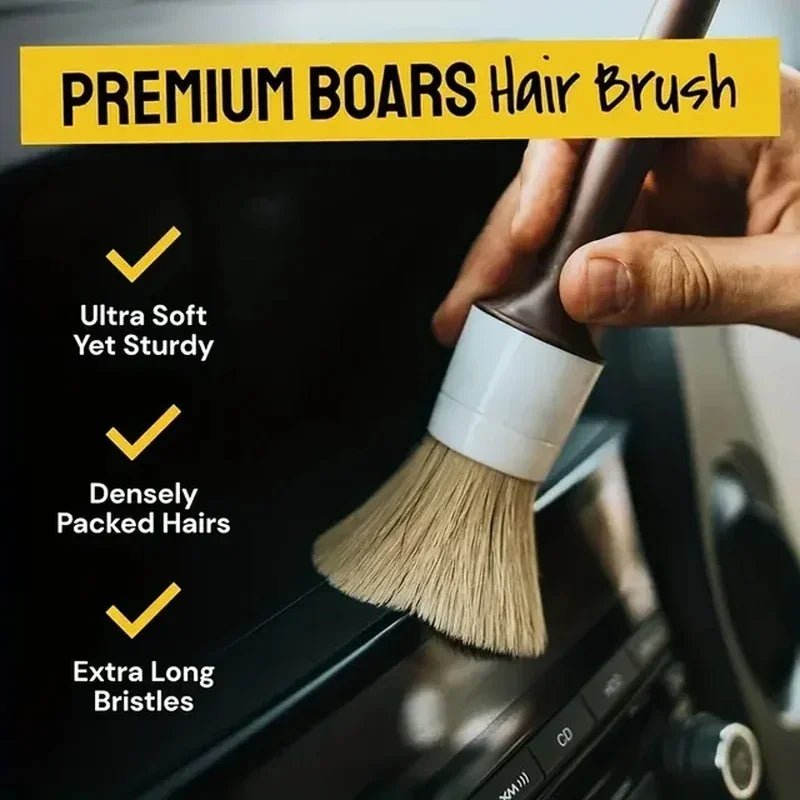 3-Piece Car Detailing Brush Set – Boar Bristle for Interior & Exterior - TorqueTech
