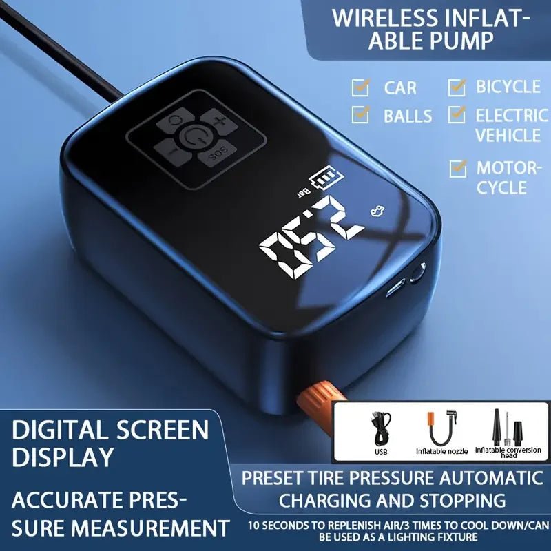 LEIBOO Wireless Tyre Inflator – Portable Electric Air Pump for Cars, Bikes & More - TorqueTech