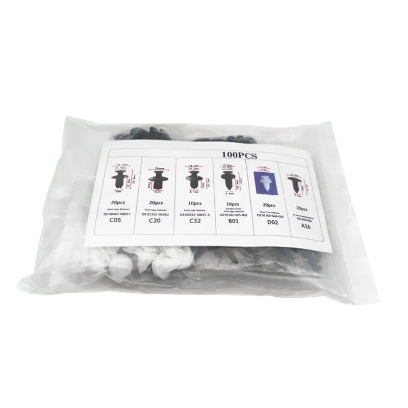 Mixed Car Body Clip & Fastener Kit – 50 or 100 Piece Nylon Retainer Set - TorqueTech