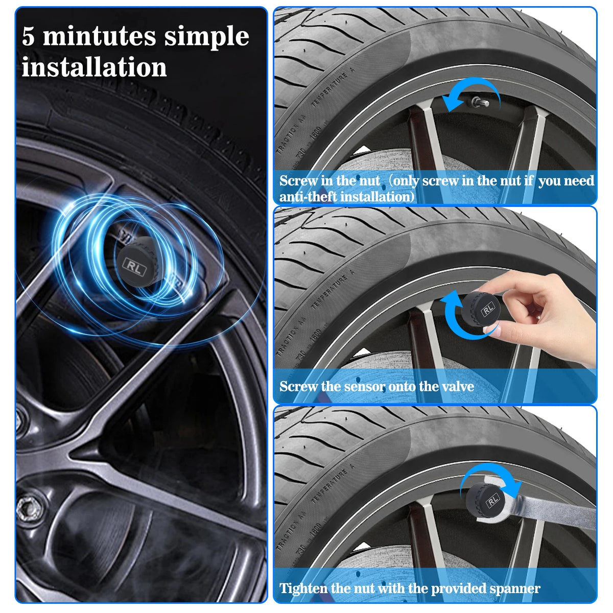 Solar TPMS – Wireless Tire Pressure Monitoring System with 4 Sensors - TorqueTech