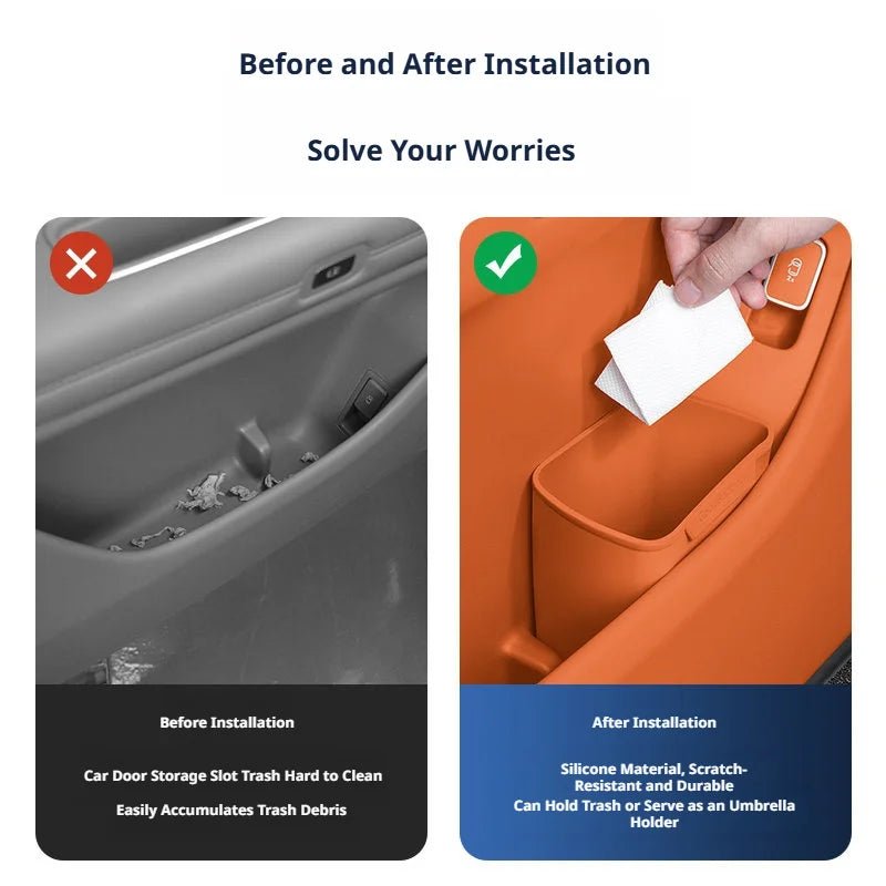 Silicone Car Door Storage Box & Bin – Trash Can, Umbrella Holder & Organiser - TorqueTech