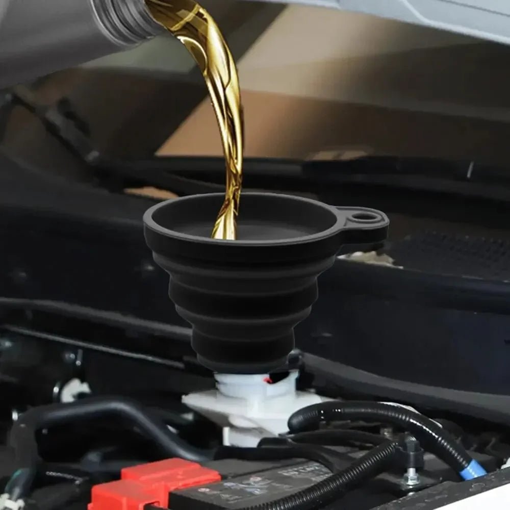 Collapsible Silicone Car Funnel – Universal Fit for Oil, Petrol & Fluids - TorqueTech
