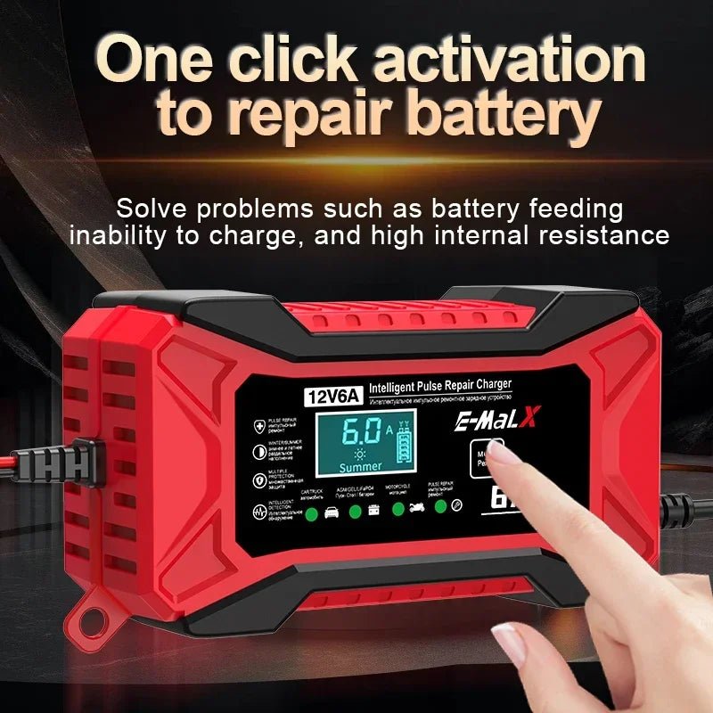 12V 6A Smart Battery Charger with Pulse Repair – AGM, GEL, LiFePO4 & Lead-Acid - TorqueTech