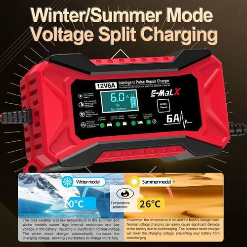 12V 6A Smart Battery Charger with Pulse Repair – AGM, GEL, LiFePO4 & Lead-Acid - TorqueTech