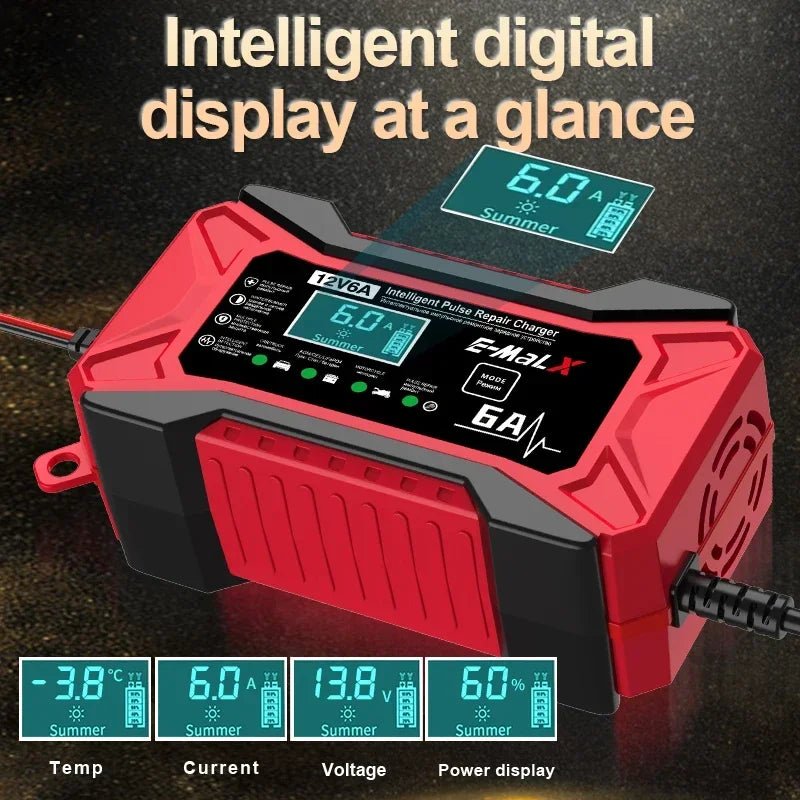 12V 6A Smart Battery Charger with Pulse Repair – AGM, GEL, LiFePO4 & Lead-Acid - TorqueTech