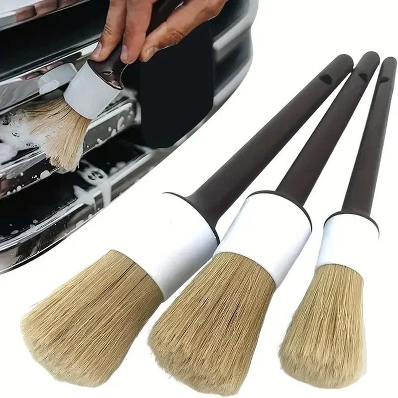 3-Piece Car Detailing Brush Set – Boar Bristle for Interior & Exterior - TorqueTech