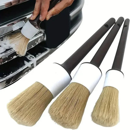 3-Piece Car Detailing Brush Set – Boar Bristle for Interior & Exterior - TorqueTech