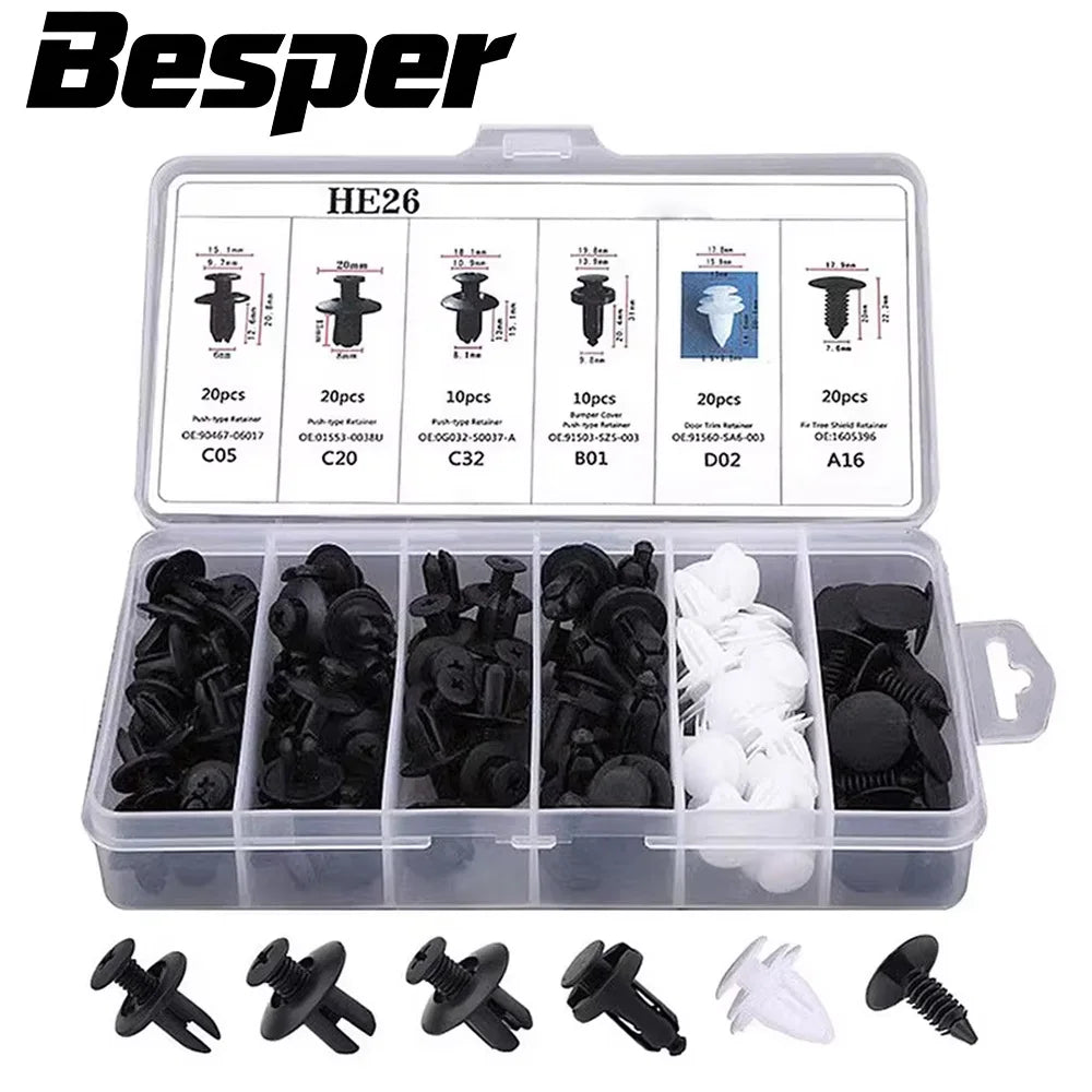 Mixed Car Body Clip & Fastener Kit – 50 or 100 Piece Nylon Retainer Set - TorqueTech
