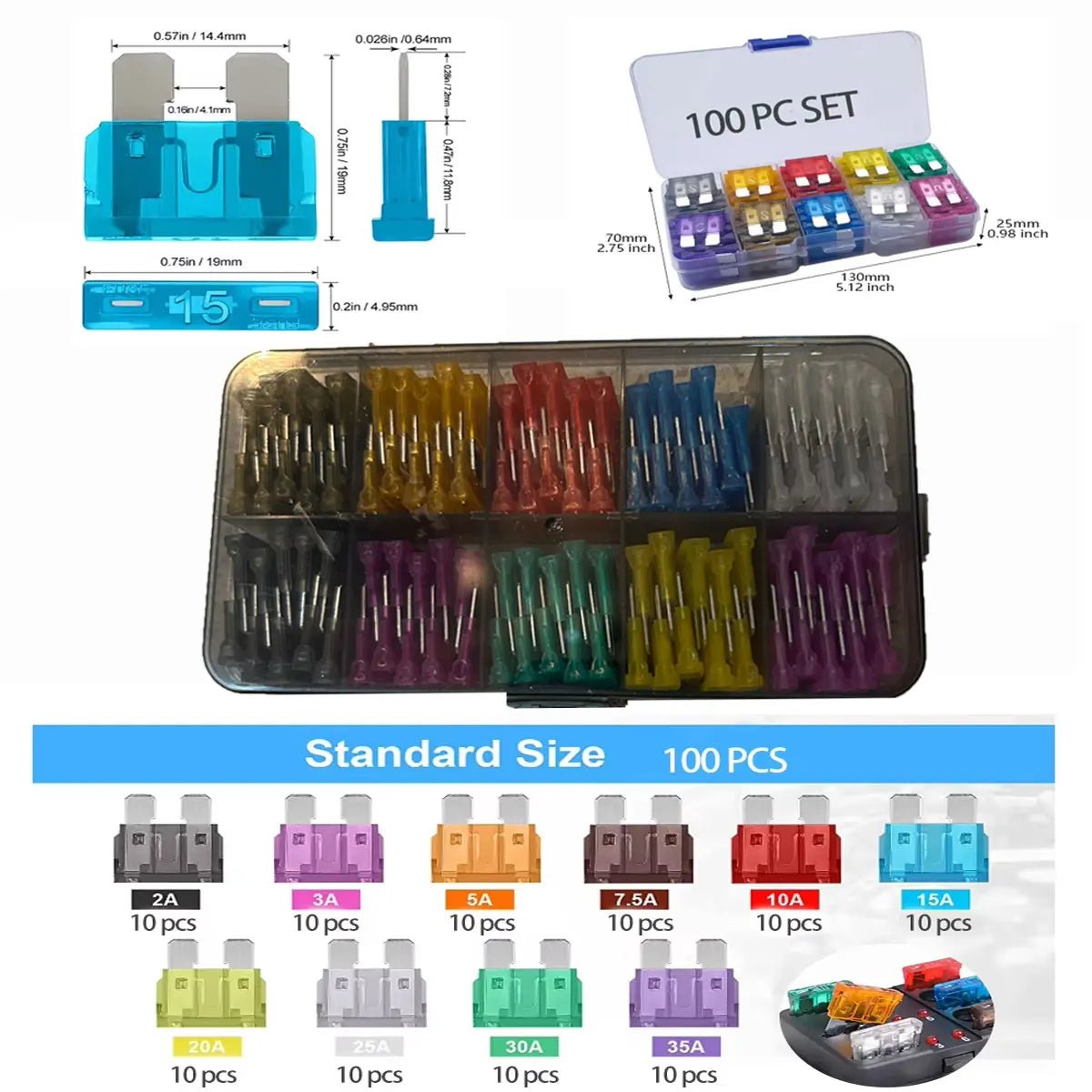 Car Blade Fuse Assortment Kit – 50 to 306 Piece Sets, 2A to 35A - TorqueTech
